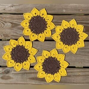 Large Crochet Sunflower Coasters Set of 4